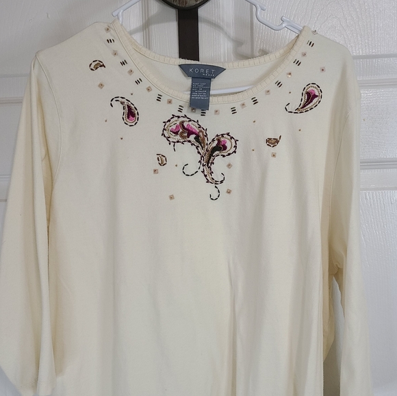 Koret Women's Quarter Sleeve Beadwork Blouse, Size: 1X Color: Cream - Picture 4 of 14